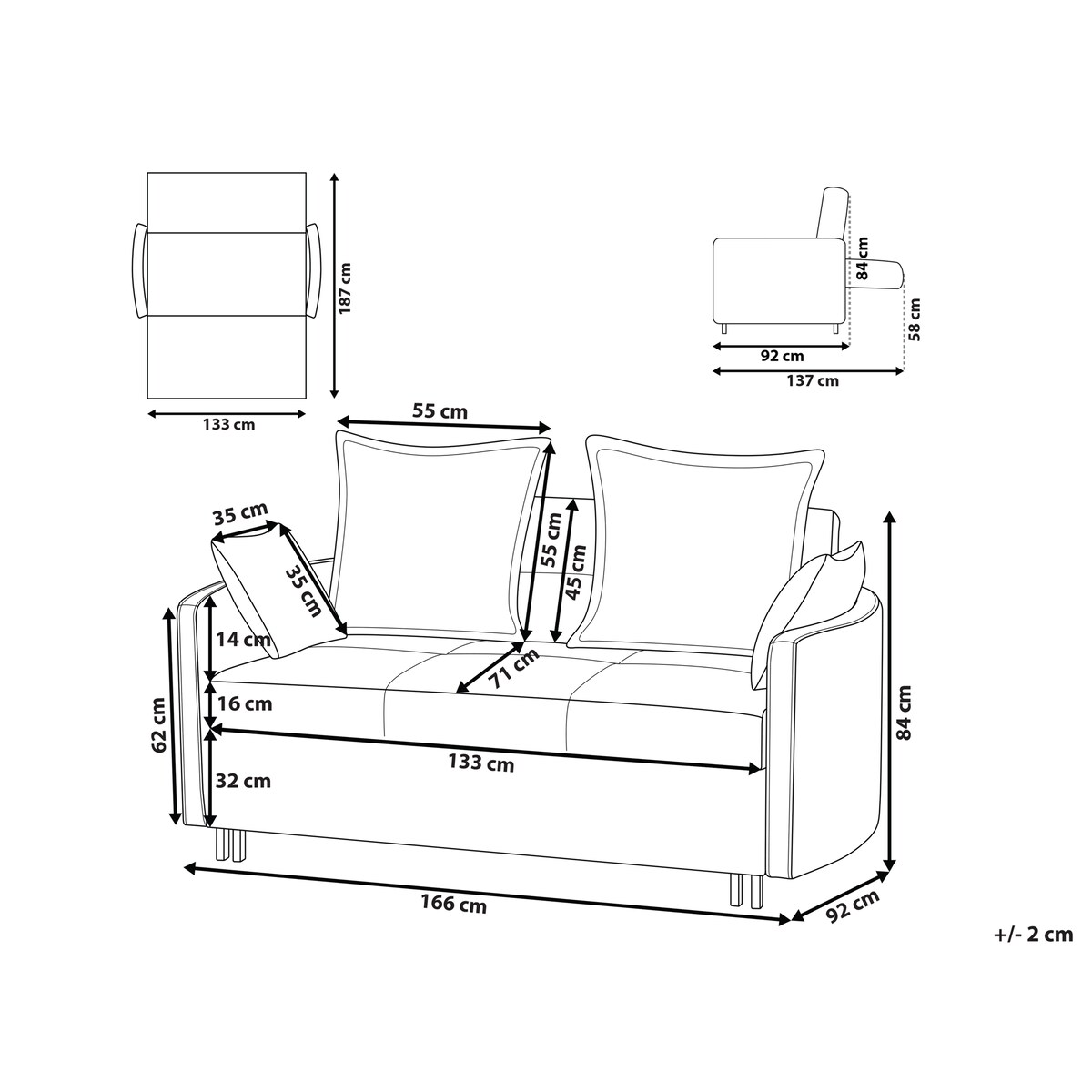 Sofa rozkładana dla 2 osób HOVIN Szary