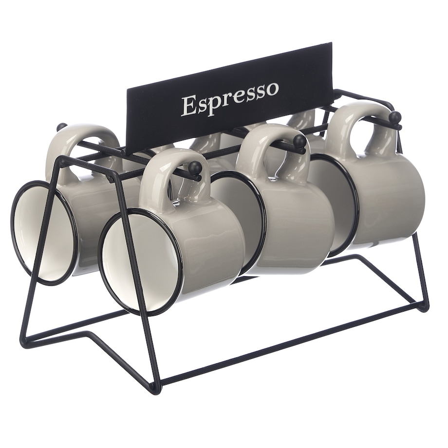 Komplet 6 filiżanek do espresso na stelażu 100 ml PRESSO szary