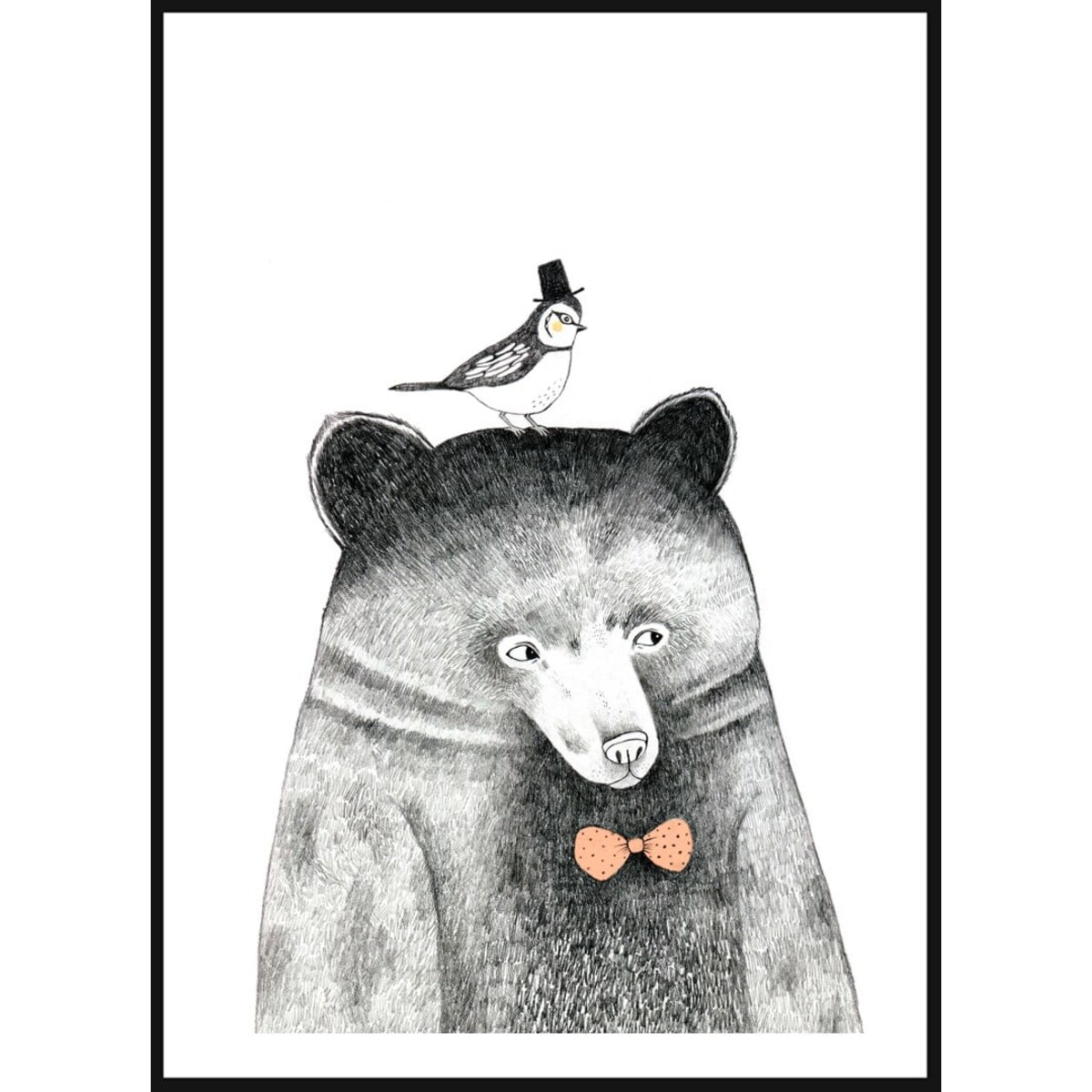 Poster Story, Plakat, Obraz - Niedźwiadek z Sikorką na Głowie, wymiary 21 x 30 cm