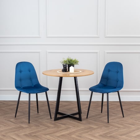 Krzesło tapicerowane welurowe pikowane do salonu z guzikami granatowe