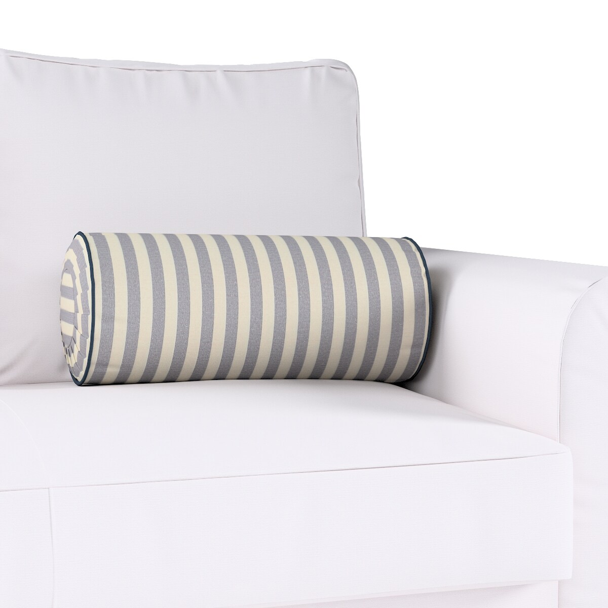 Poduszka wałek z zakładkami, granatowo-białe pasy (1,5cm), Ø20 x 50 cm, Quadro