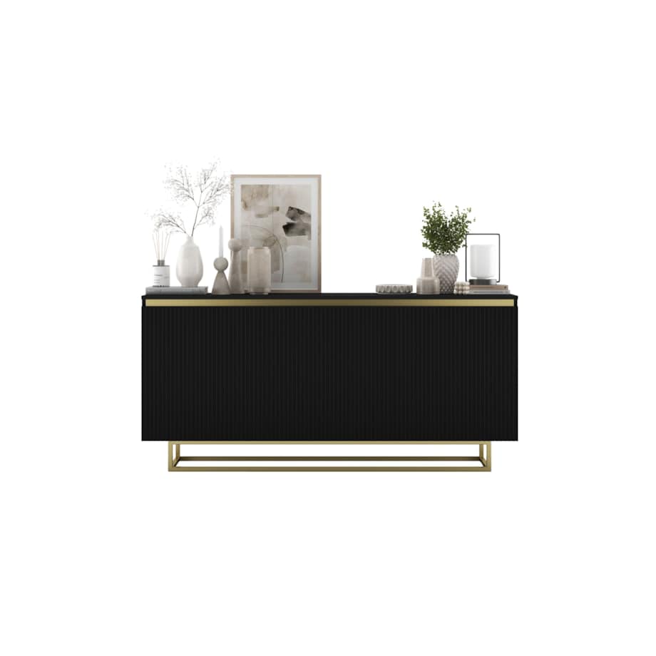 Komoda Glamour Szafka RTV Czarny MAT ryflowane fronty złote akcenty 166,8 cm
