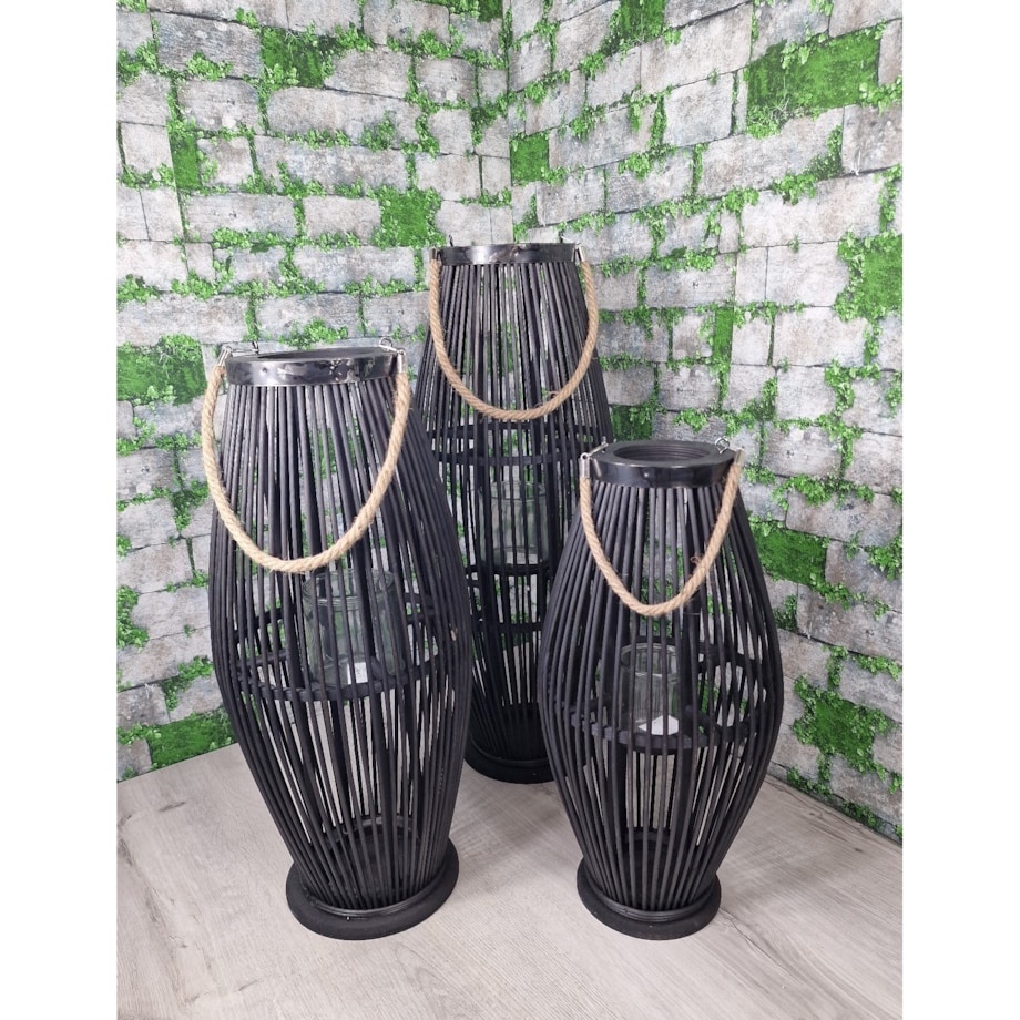 Lampion Bambusowy Rattanowy Latarnia 70 Cm Czarny