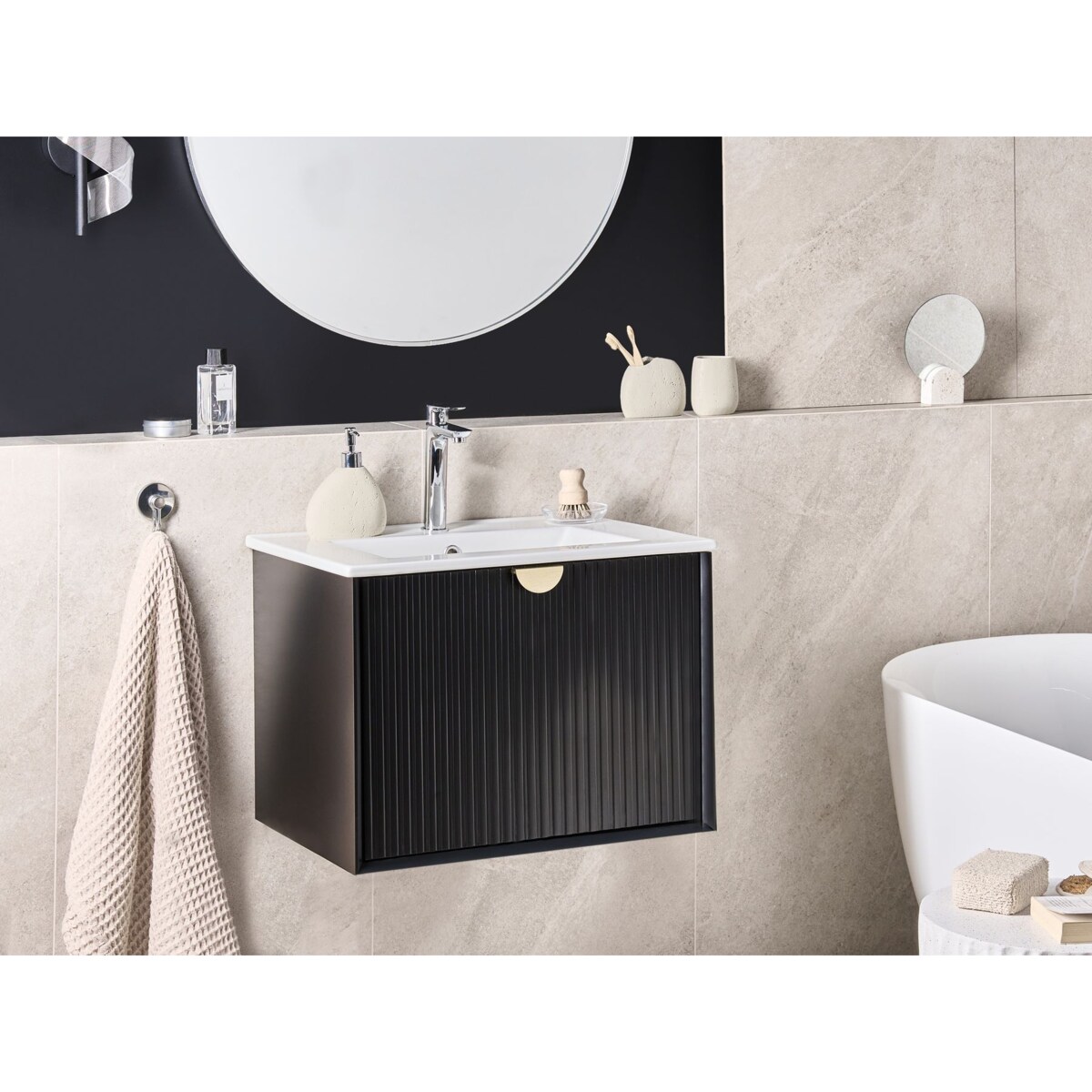 Szafka łazienkowa wisząca z umywalką BONAIRE 60 cm Czarny