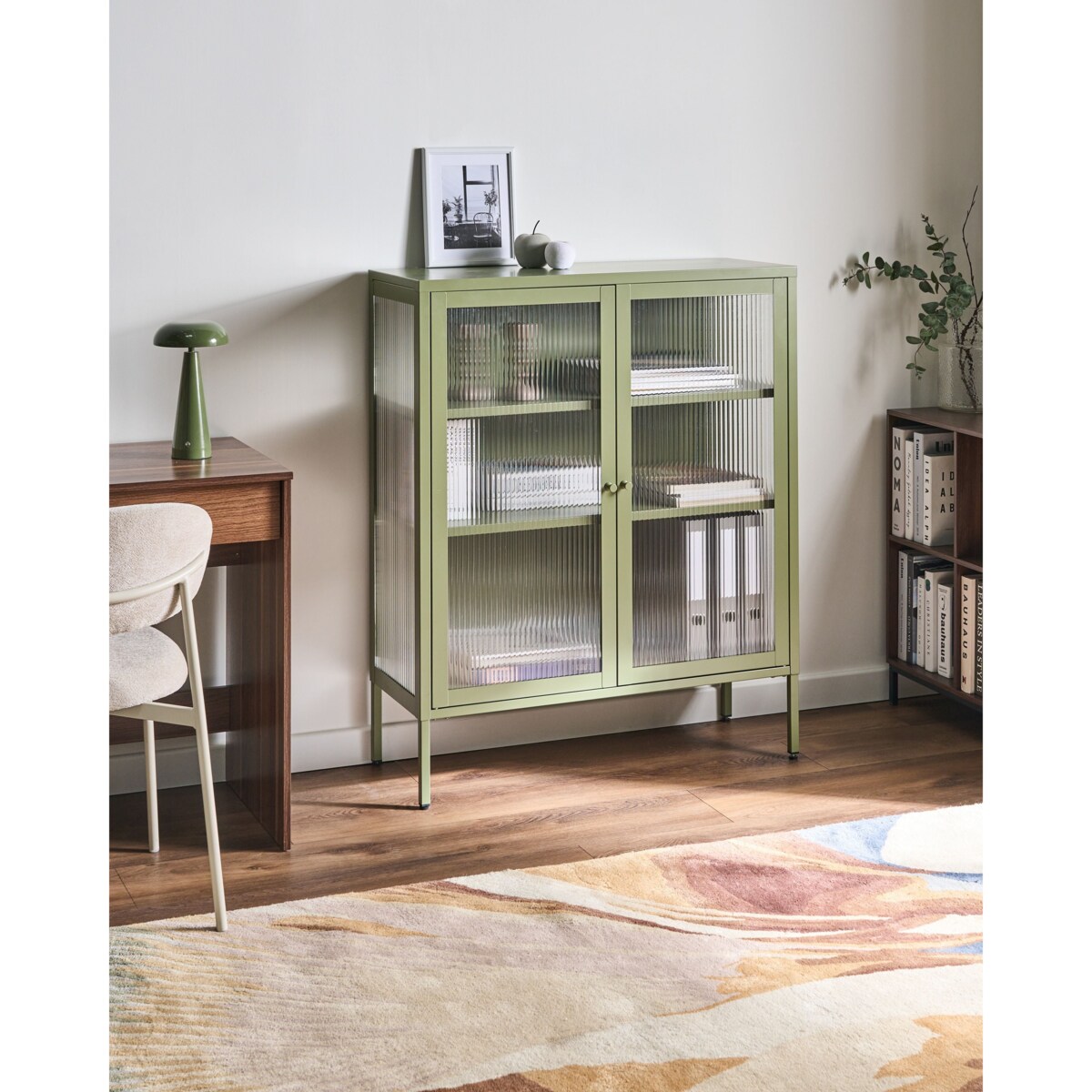Szafka ze szklanymi drzwiami LERRYN Metal 90 cm Zielony