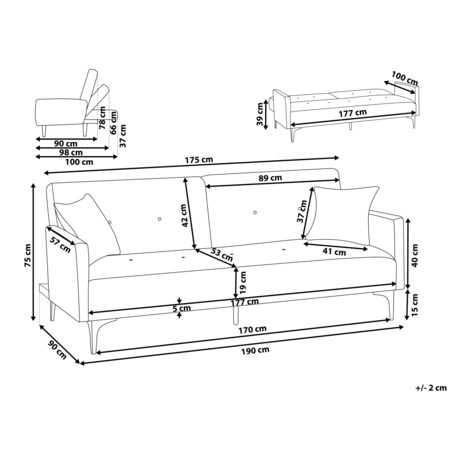 Sofa rozkładana welurowa beżowa LUCAN