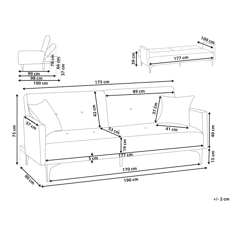 Sofa rozkładana welurowa beżowa LUCAN
