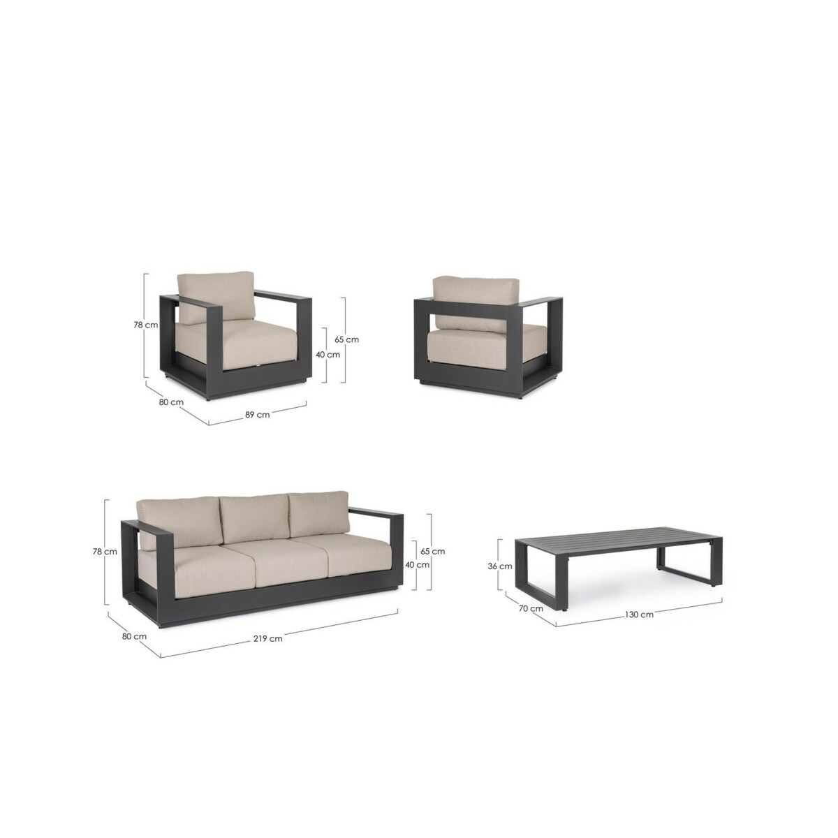 BIZZOTTO zestaw wypocznkowy ogrodowy MOSES antracyt / beż