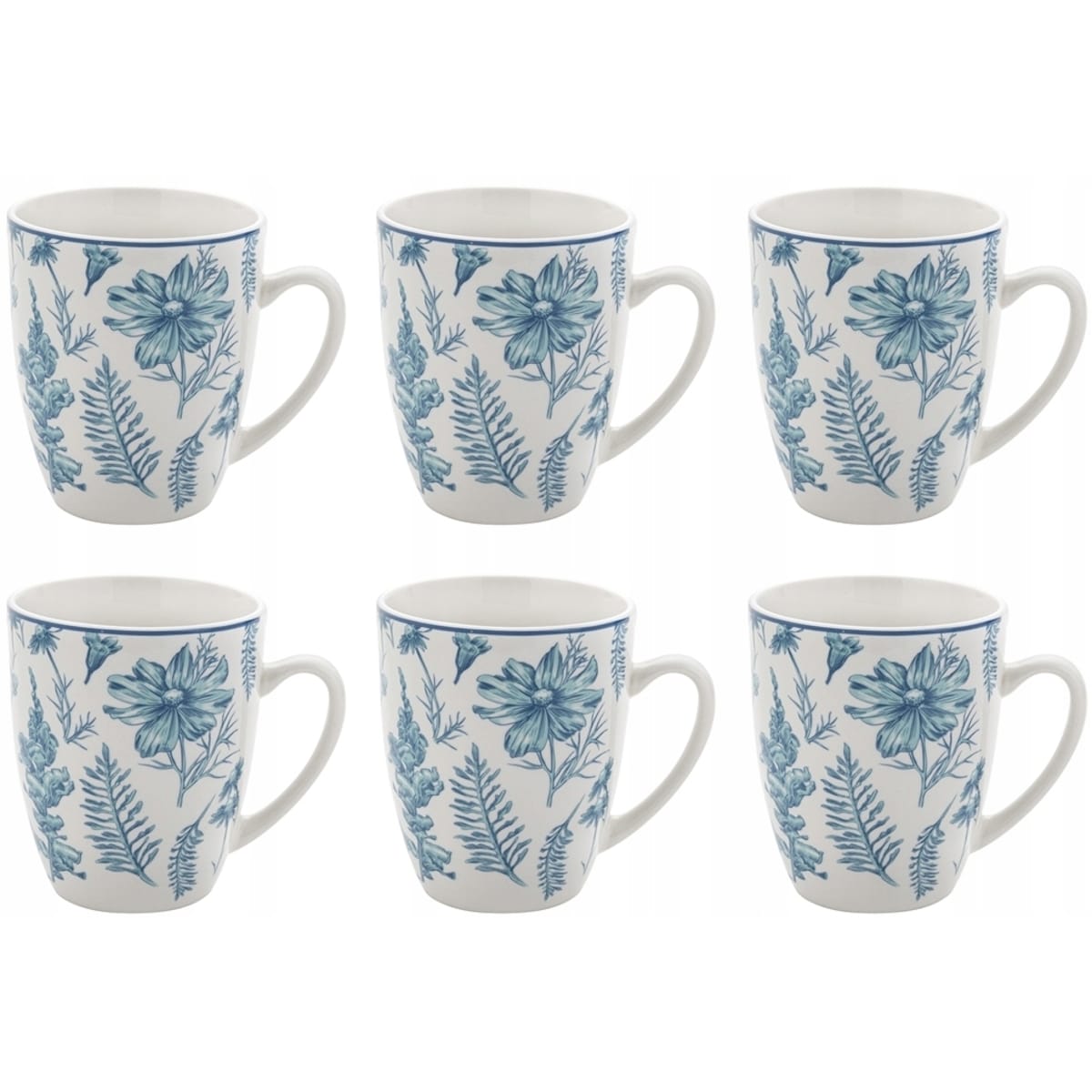 KUBEK KOMPLET 6szt NIEBIESKIE KWIATY zioła 350 ml na kawę PREZENT herbatę