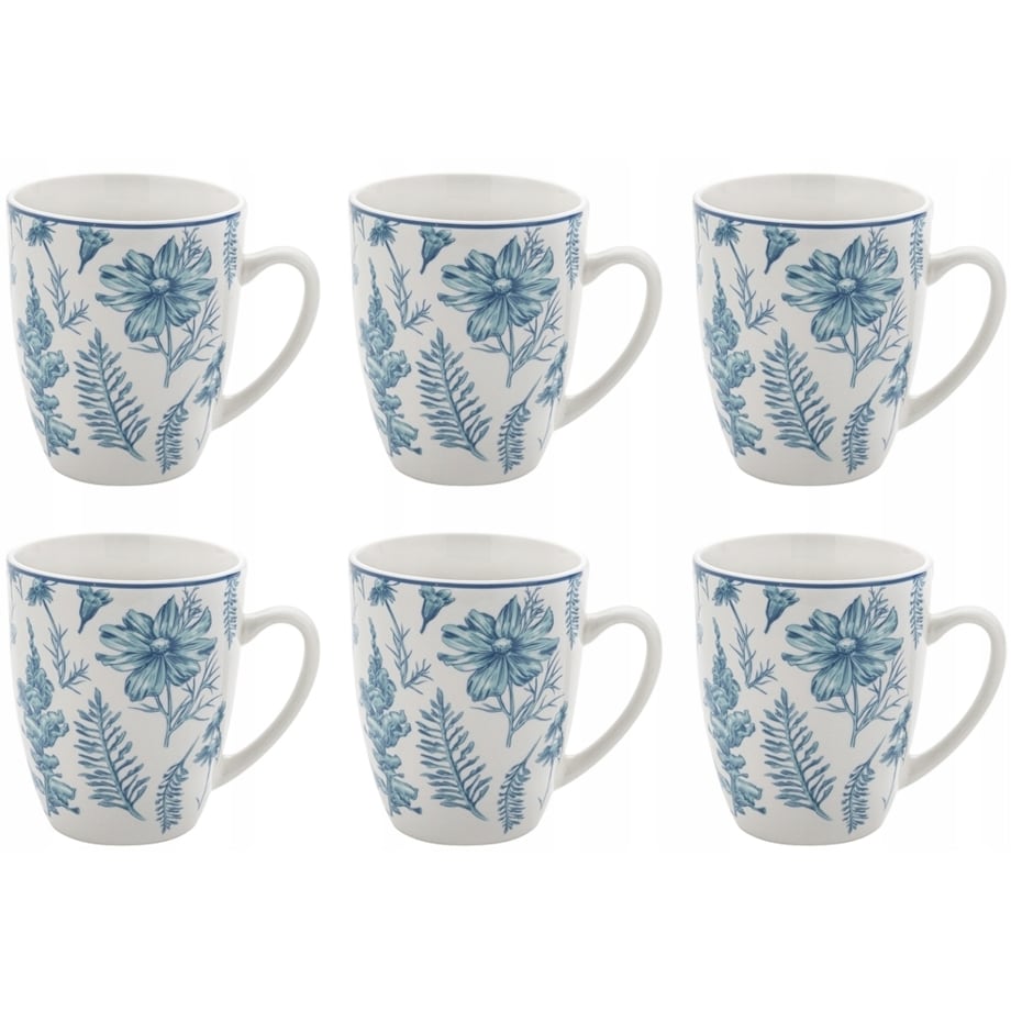 KUBEK KOMPLET 6szt NIEBIESKIE KWIATY zioła 350 ml na kawę PREZENT herbatę