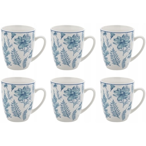 KUBEK KOMPLET 6szt NIEBIESKIE KWIATY zioła 350 ml na kawę PREZENT herbatę