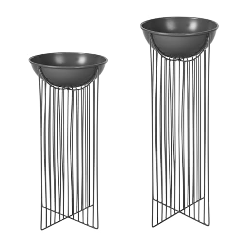 Zestaw 2 doniczek na stojaku metalowe czarny FICARIA