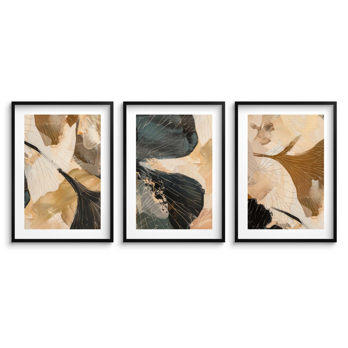 Komplet 3 Plakatów na ścianę do salonu sypialni Ozdoba ścienna Złote Kwiaty