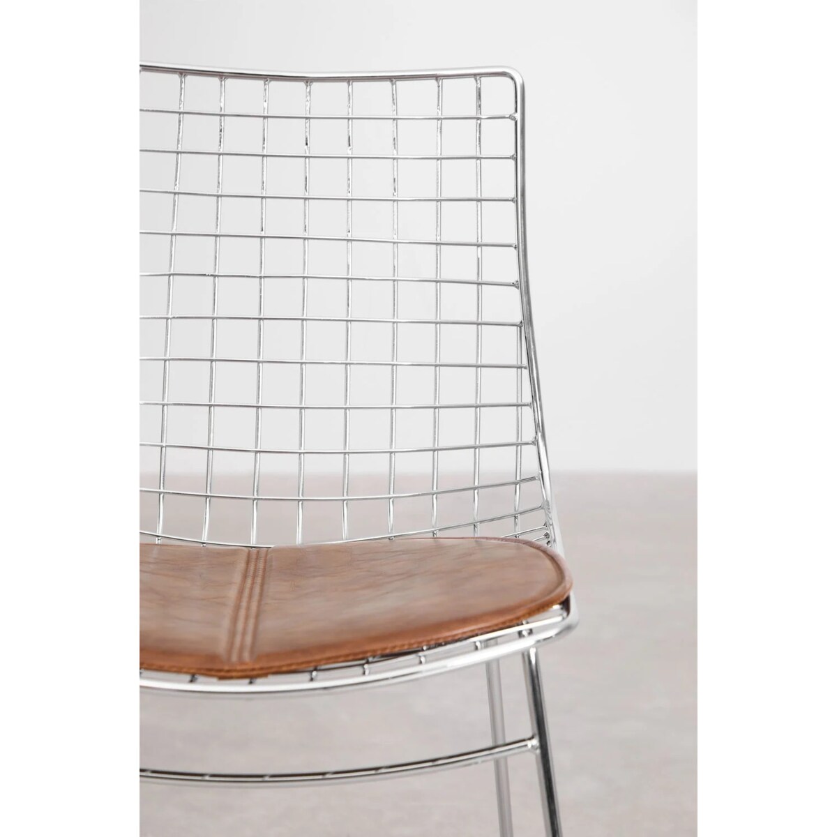 Krzesło metalowe, chromowane z brązową poduszką Renee