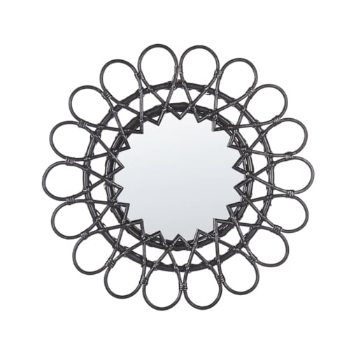 Rattanowe okrągłe lustro ścienne słońce ⌀ 60 cm czarne BABAI