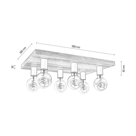 Drewniana Lampa Sufitowa BRITOP Lighting 6xE27 Max.60W Sosna Bejcowana Szara FSC, Polski Producent, 1 szt.