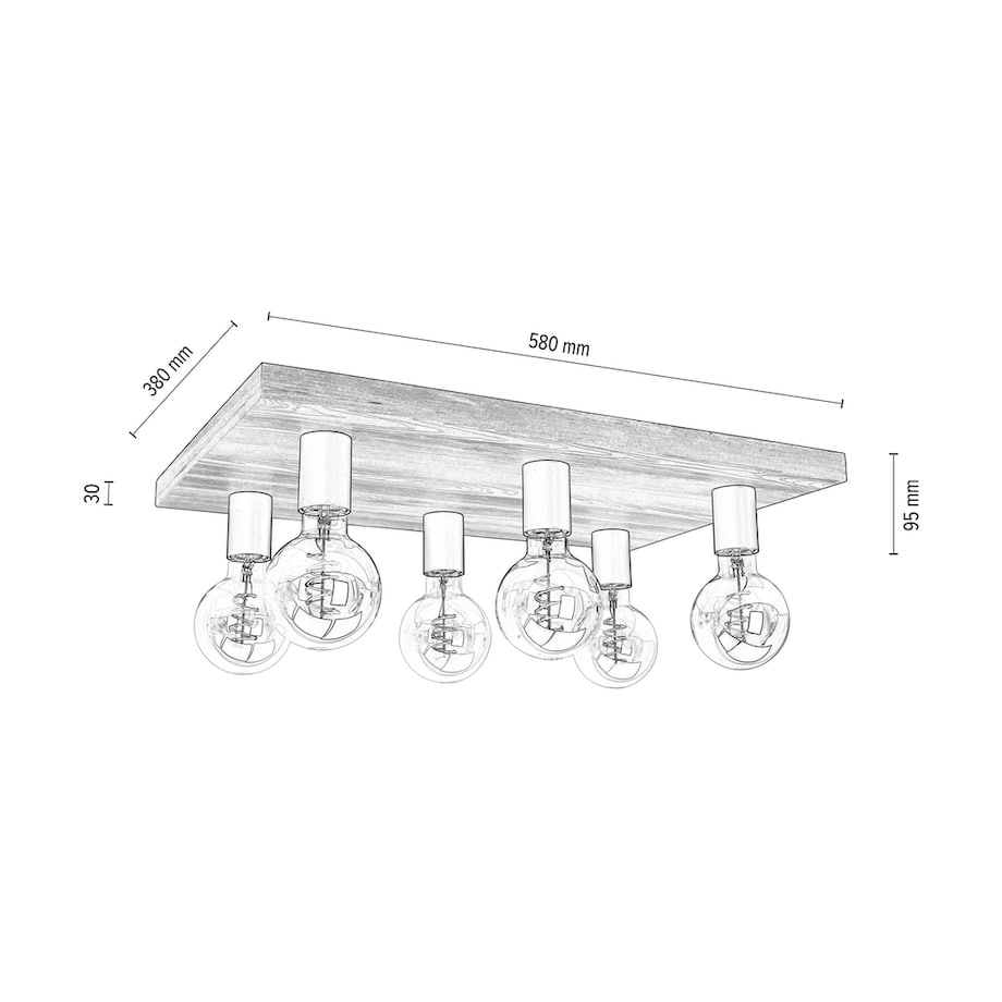 Drewniana Lampa Sufitowa BRITOP Lighting 6xE27 Max.60W Sosna Bejcowana Szara FSC, Polski Producent, 1 szt.