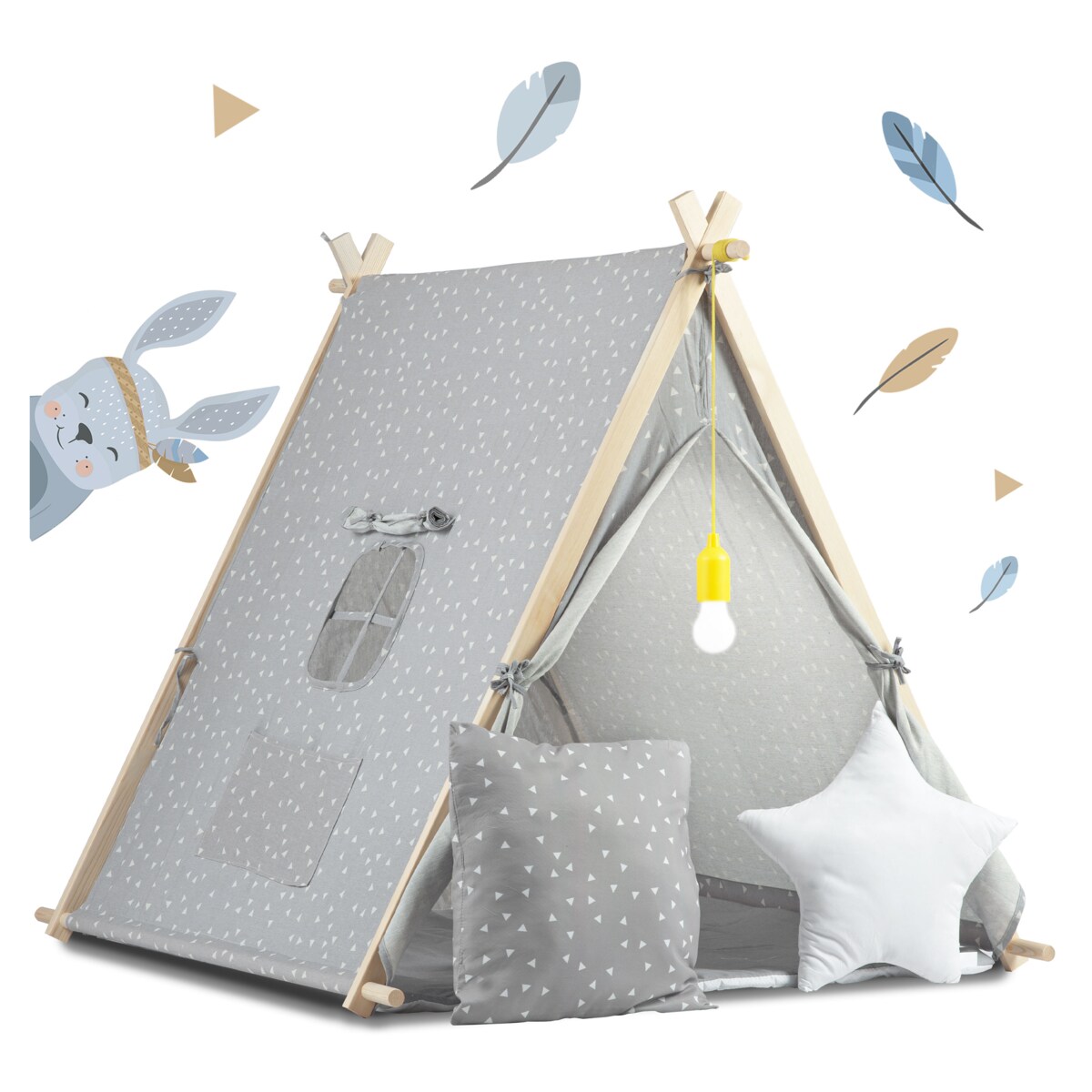 Tipi namiot dla dzieci domek poduszki lampka led bawełna premium Nukido
