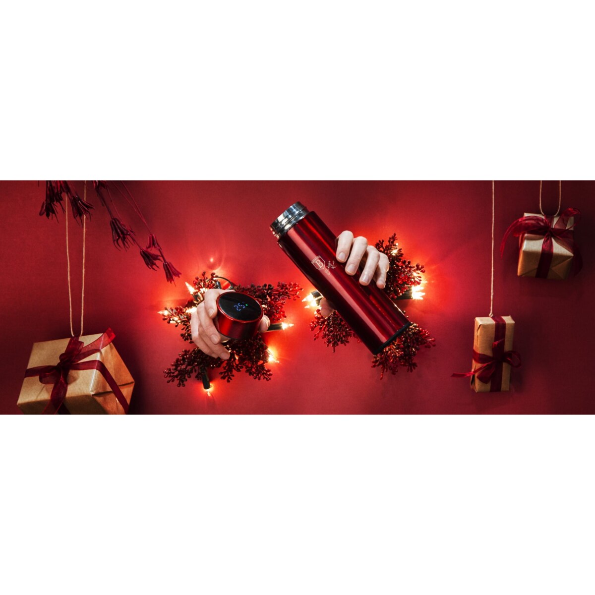 Inteligentny termos stalowy 0.45L z wskaźnikiem temperatury LED BERLINGER HAUS Burgundy