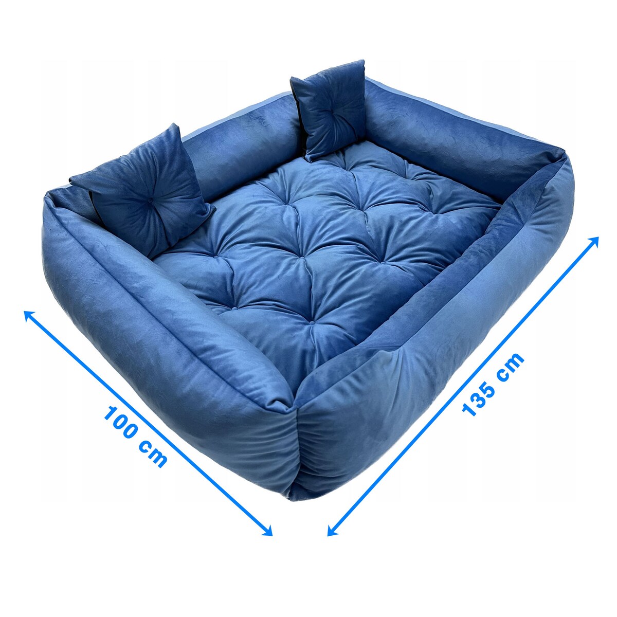 Legowisko Dla Psa Kanapa Posłanie Welurowe 135X100 Cm Pikowane Prestiżowe Niebieskie