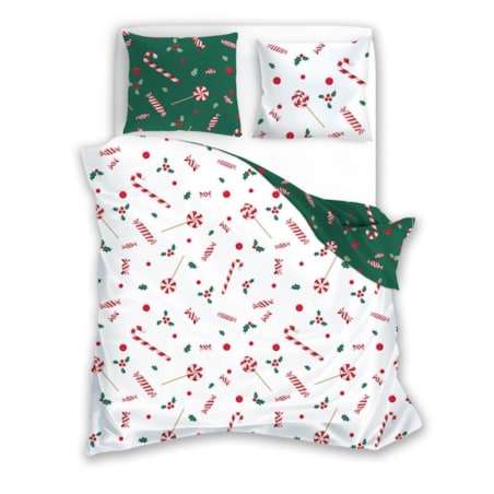Dwustronna pościel bawełniana 200x220 - Świąteczna laski cukrowe