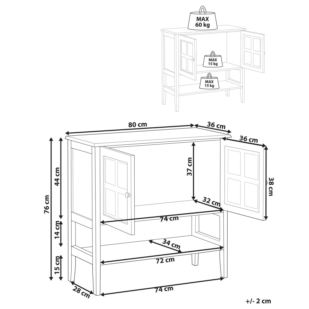 Witryna Z półką INLET Drewno 80 cm 36 cm Biały