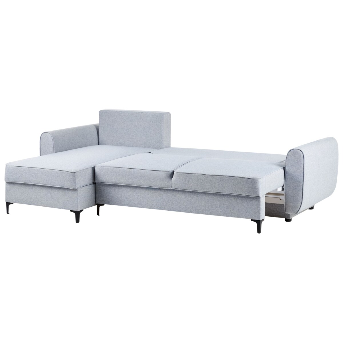 Narożnik rozkładany dla 3 osób SIMRIS Błękitny ze schowkiem Prawostronny