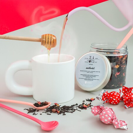 Herbata czarna MIŁOŚĆ o smaku kremowej czekolady z aromatycznymi wiśniami - herbata liściasta sypana mieszanka napar susz - gotowa na prezent upominek