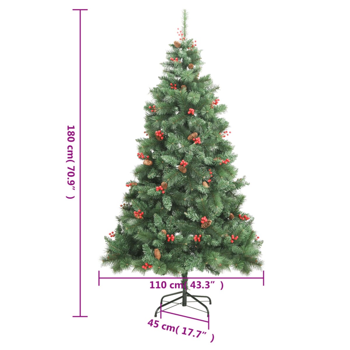 vidaXL Sztuczna choinka na zawiasach, z szyszkami i jagodami, 180 cm