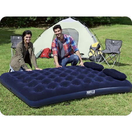 Materac dmuchany Bestway dwuosobowy 203x152x22 cm z pompką tłokową i poduszkami