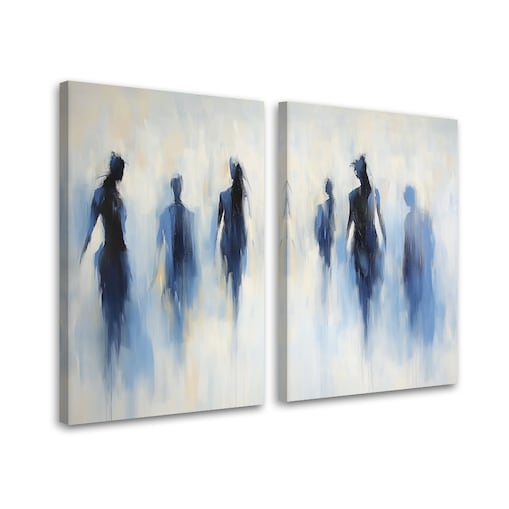 Komplet 2 obrazów do salonu sypialni łazienki spa biura Niebieske postacie ludzie abstrakcja 80x60 (2x40x60)