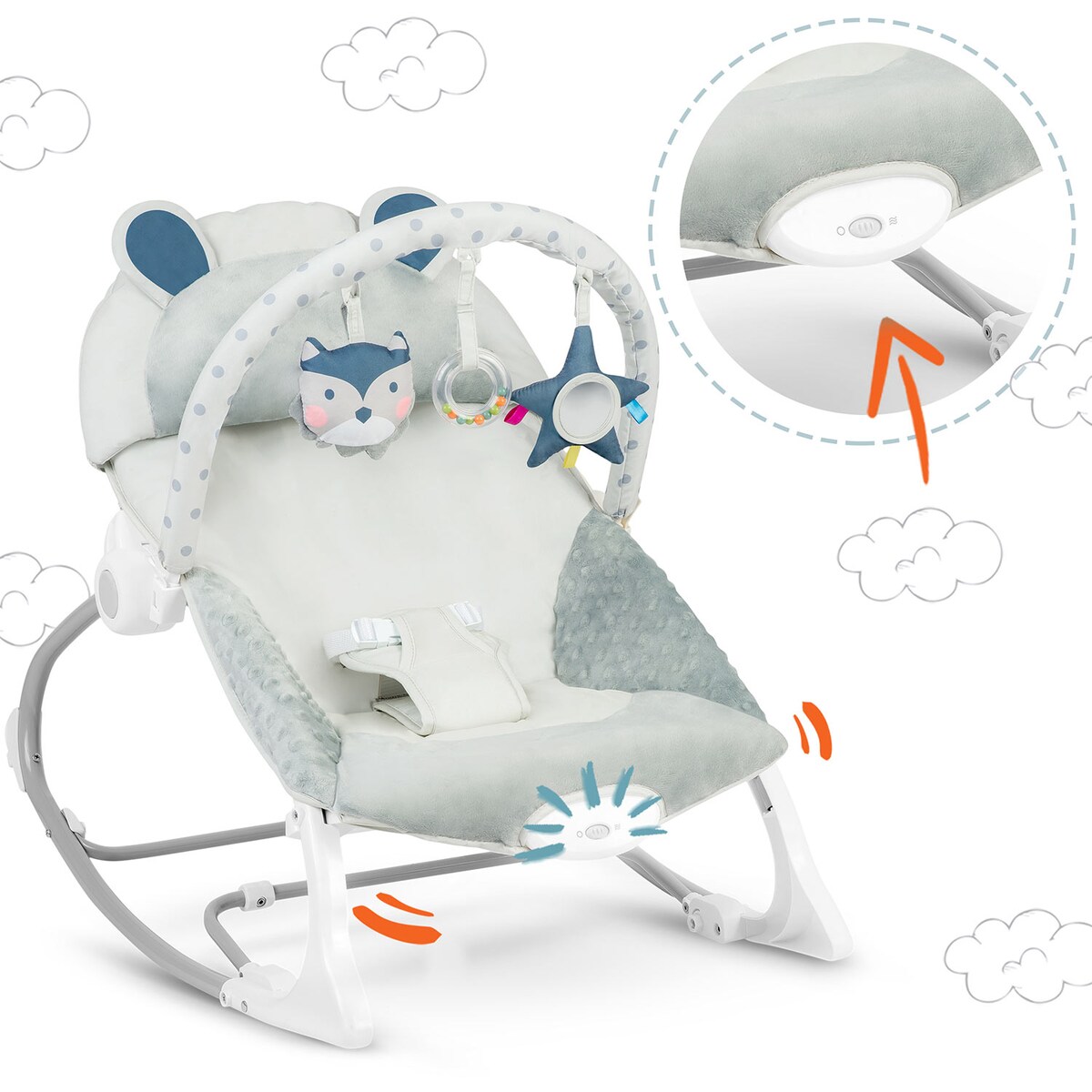 Leżaczek dla niemowląt bujaczek 2w1 kołyska wibracje Ricokids