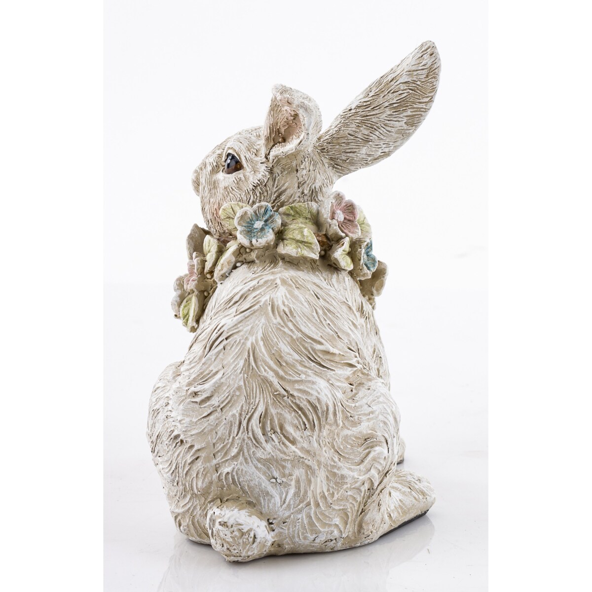 Dekoracja - biały królik 13x13x8 cm PELUCHE leżący z wiankiem kwiatów