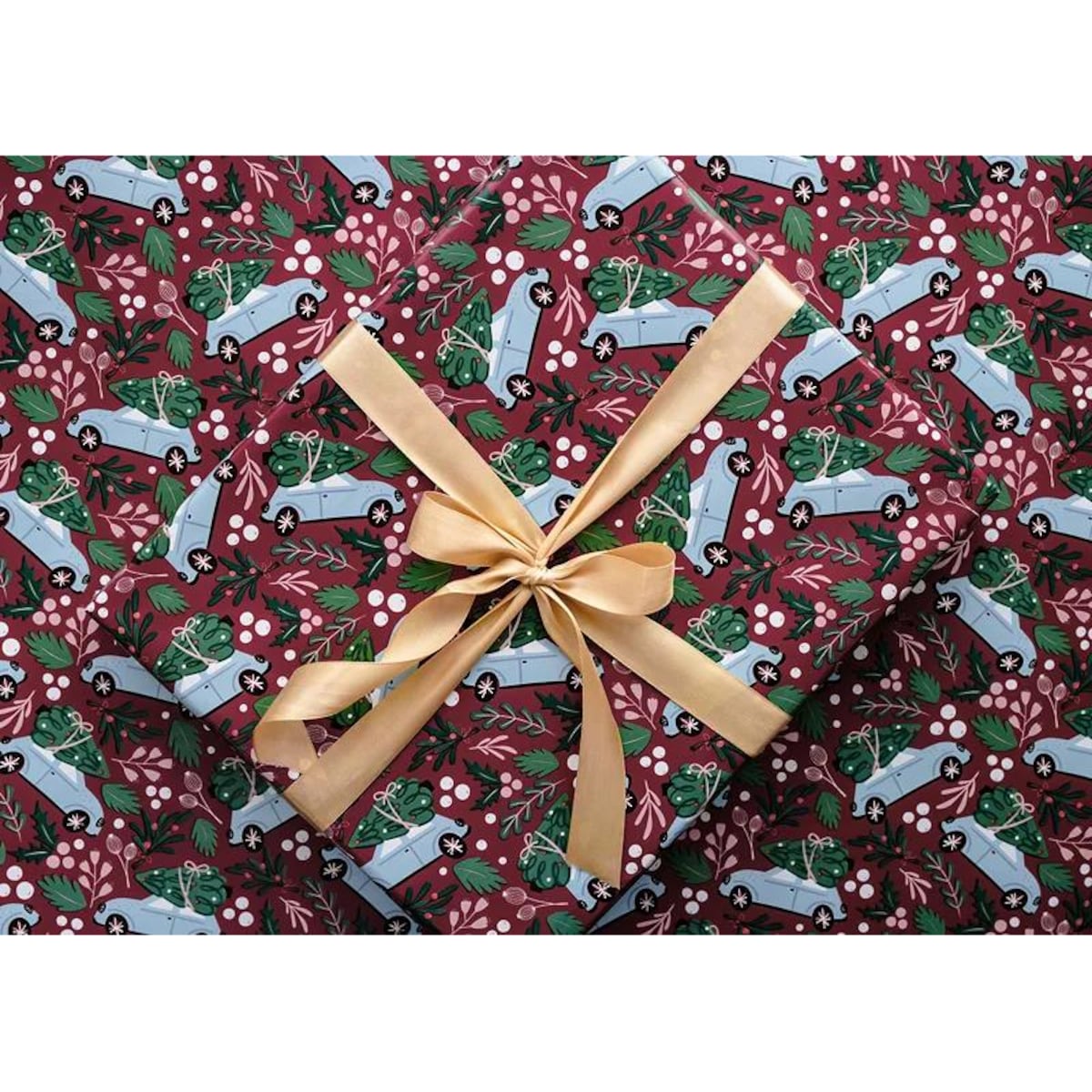 Papier do pakowania - Świąteczne autko, 70x200 cm