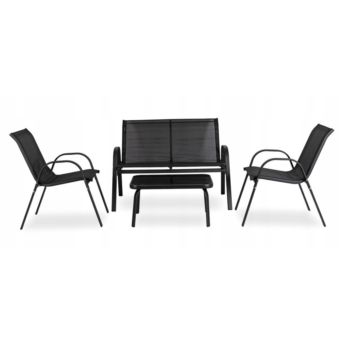 Zestaw Mebli Ogrodowych Ławka + Krzesło + Stolik Na Taras Czarne MINNESOTA