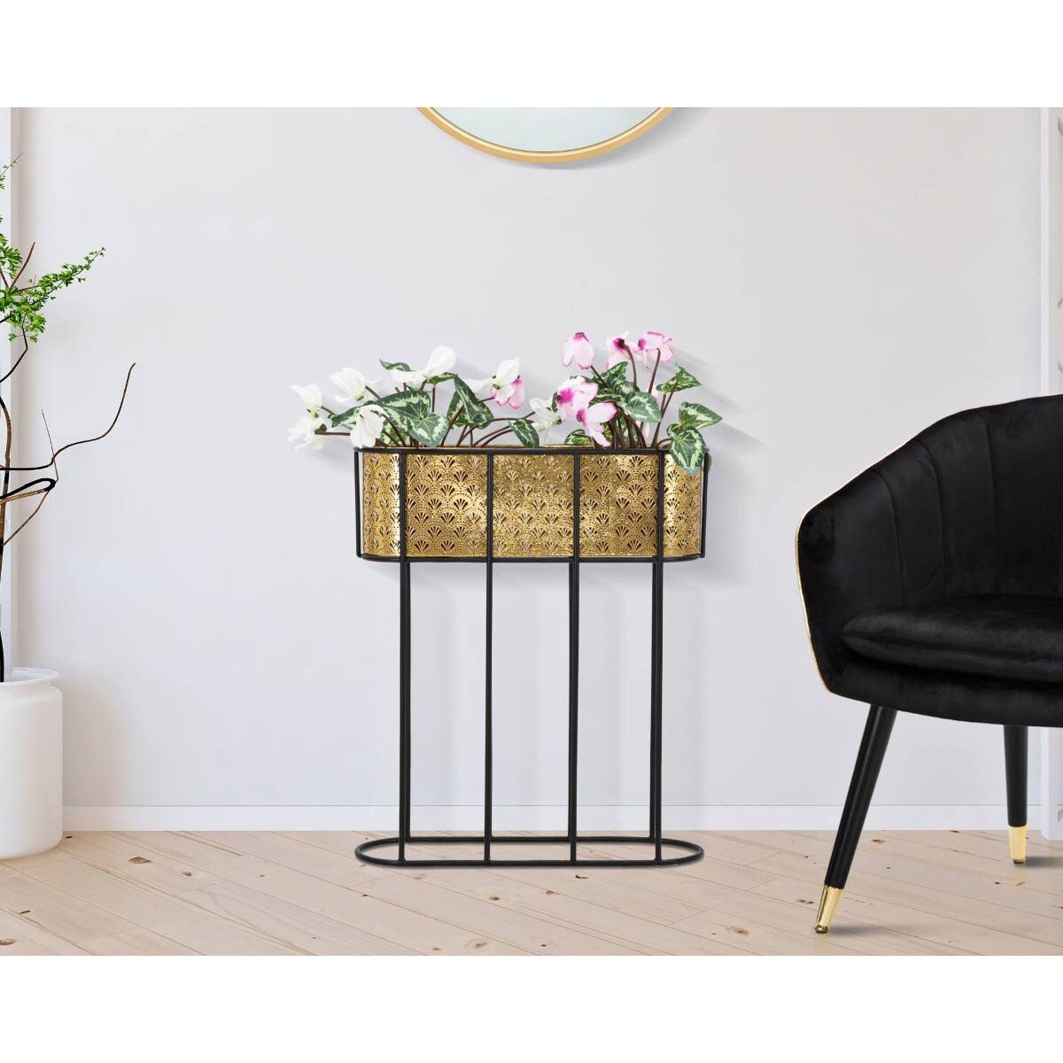 Osłonka na doniczki na stojaku, metalowa koronka, wys. 70 cm