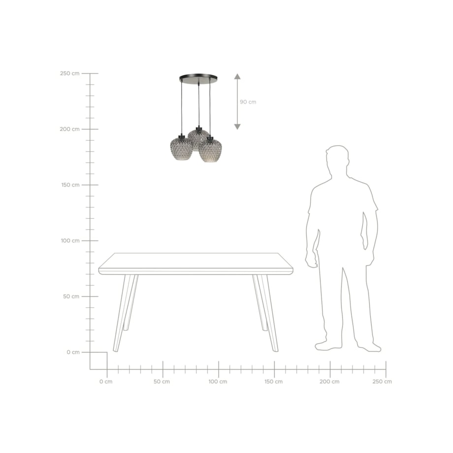 Lampa wisząca szklana 3-punktowa szara SHERRY