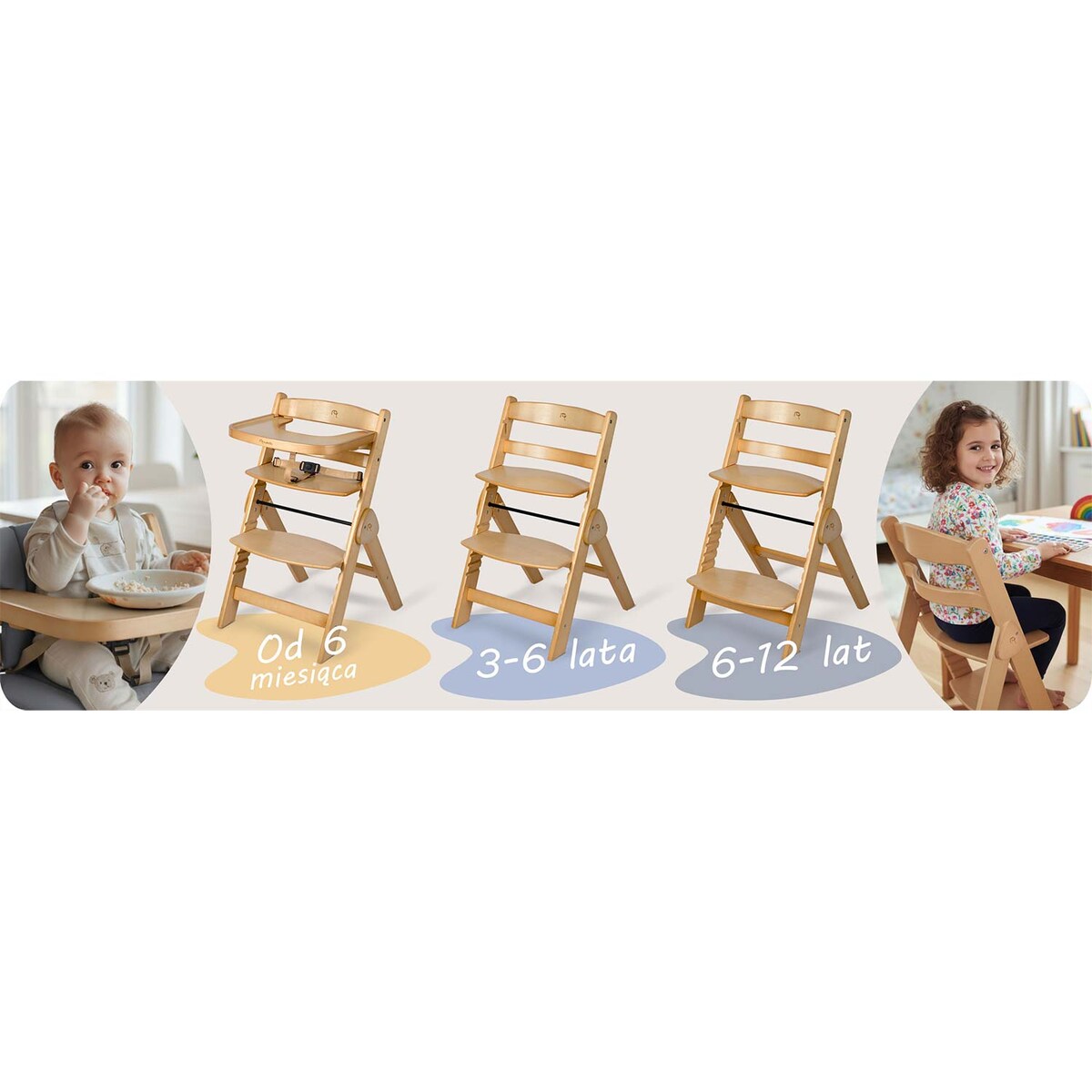 Drewniane krzesełko do karmienia Nukido składane regulowane pasy 702000