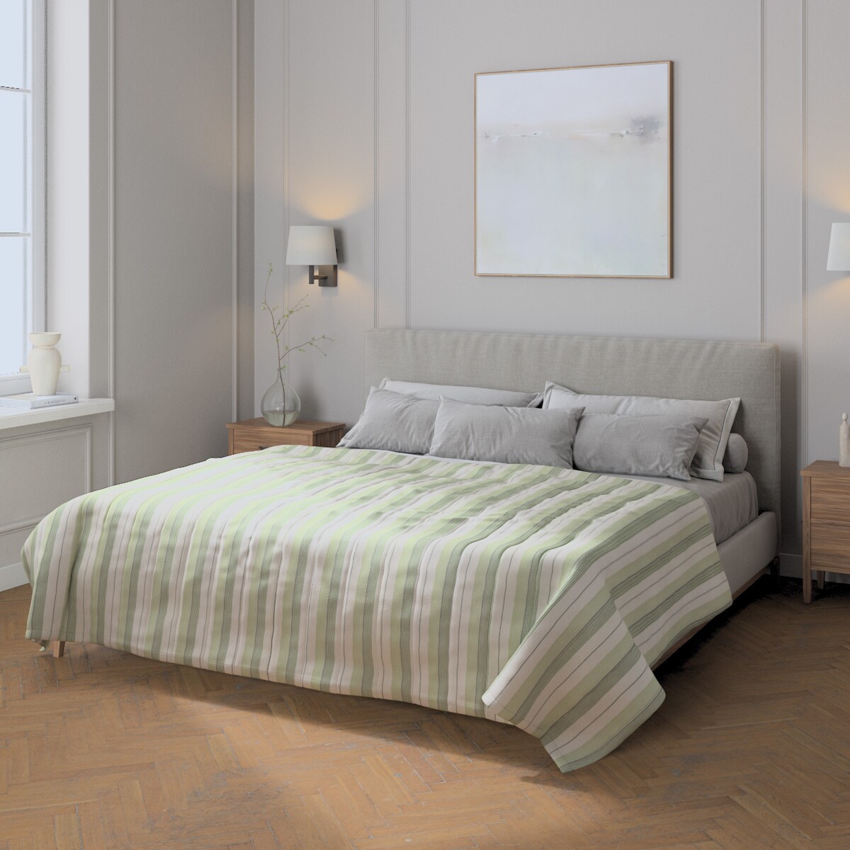 Narzuta pikowana w pasy 260x210 zielone pasy