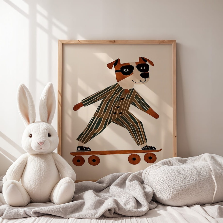 plakat pies na deskorolce 70x100