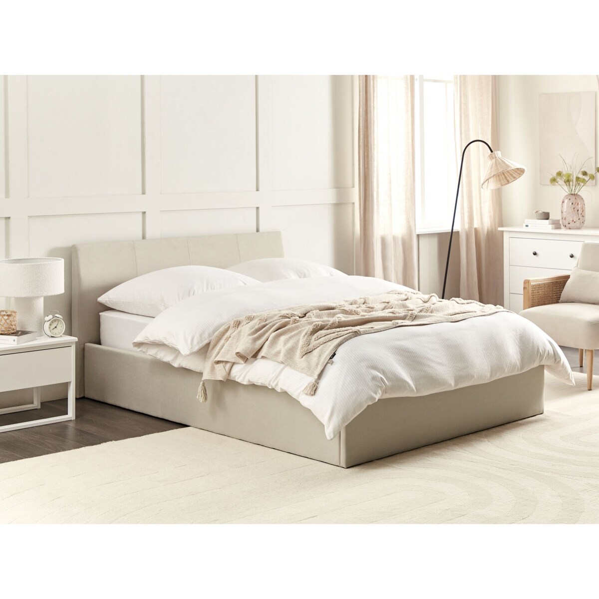 Łóżko z pojemnikiem ORBEY 140 x 200 cm Jasnobeżowy