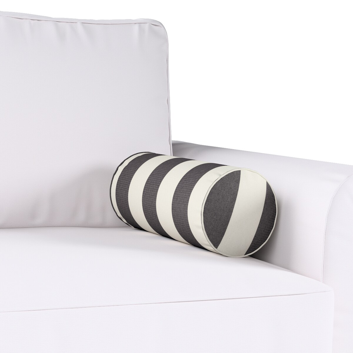 Poduszka wałek prosty, biało-grafitowe pionowe pasy (5,5cm), Ø16 x 40 cm, Quadro