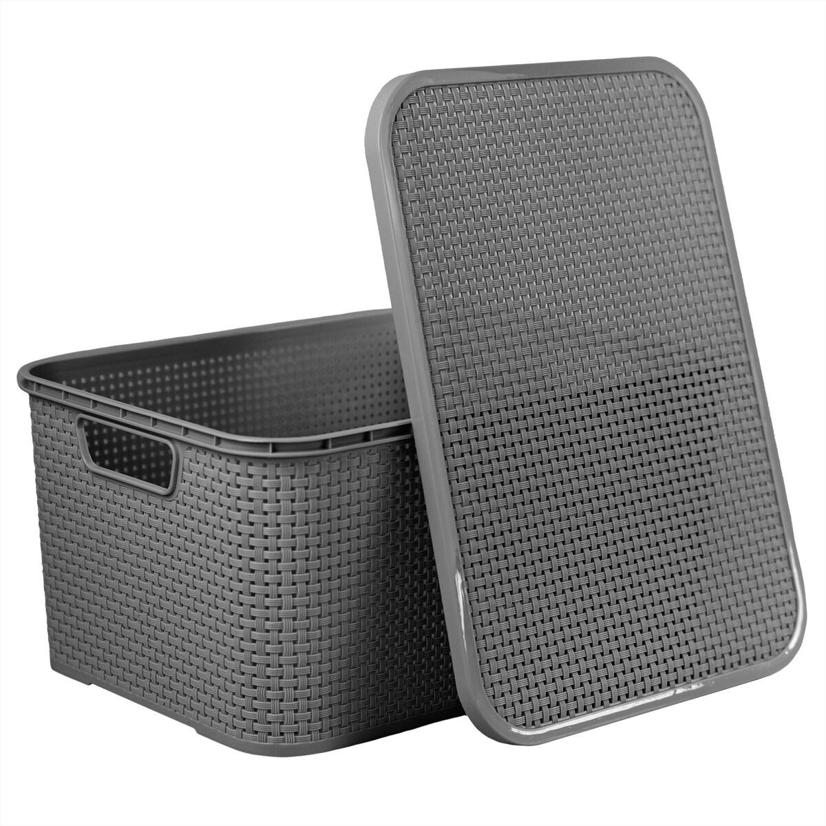 Koszyk Pojemnik Rattanowy Z Pokrywą Na Drobiazgi Kosmetyki Łazienkowy 19L Antracyt