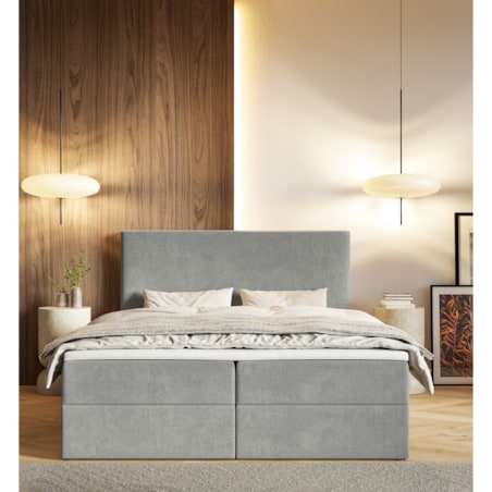 Łóżko kontynentalne G2 do sypialni 140x200 z pojemnikiem i materacem- szare