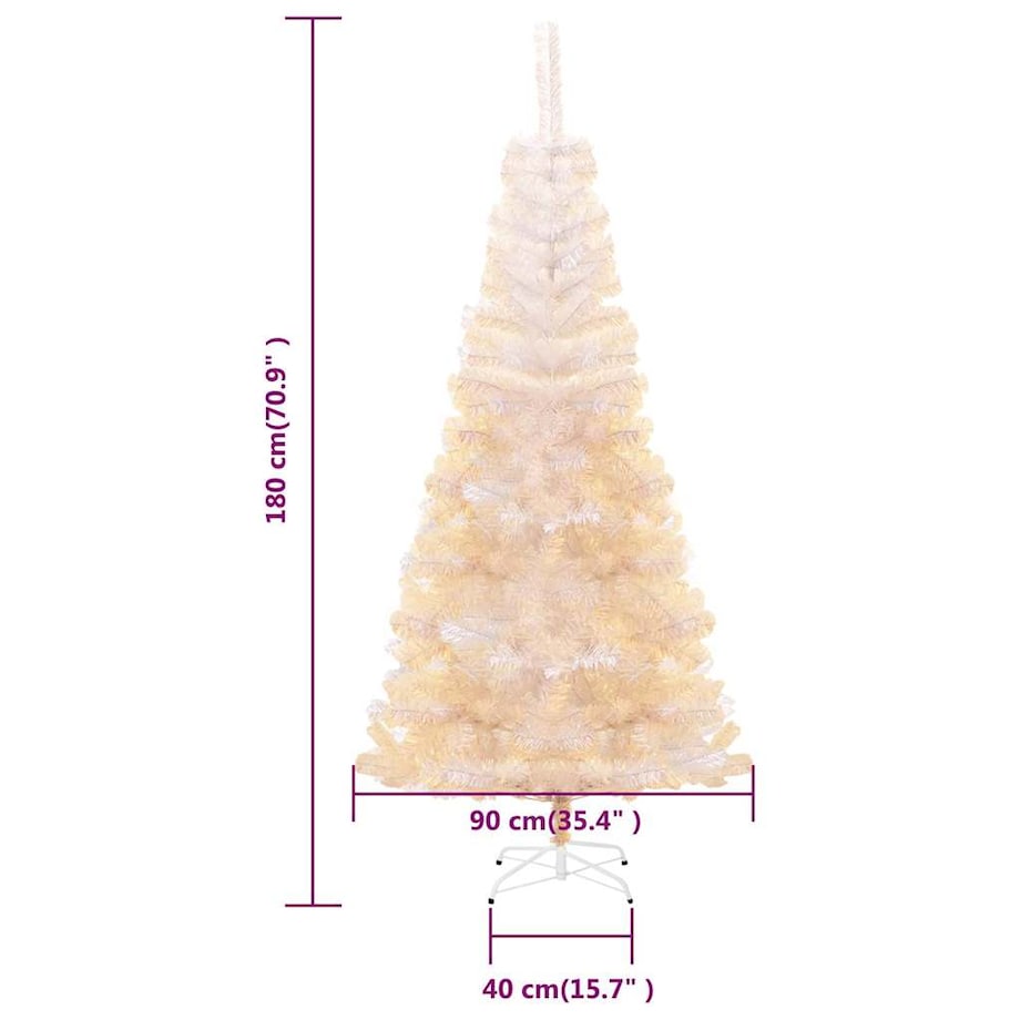 vidaXL Sztuczna choinka z opalizującymi końcówkami, biała, 180 cm, PVC