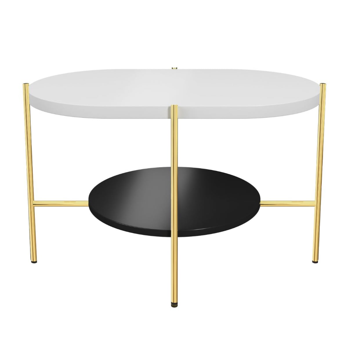 Nowoczesny stolik kawowy Dancan ARENA / złota podstawa + biały i czarny blat
