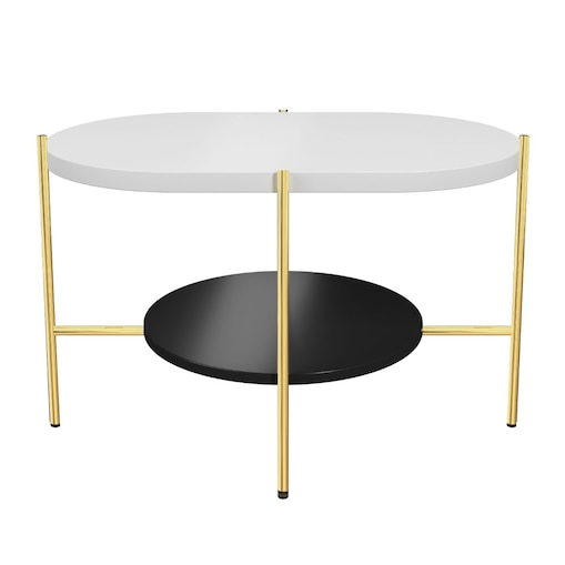 Nowoczesny stolik kawowy Dancan ARENA / złota podstawa + biały i czarny blat