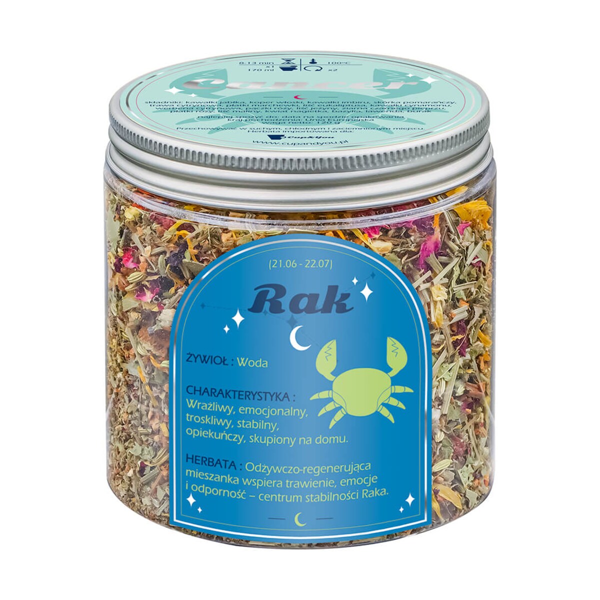 Herbata Zodiakalna RAK - herbaciany susz napar ziołowa mieszanka na astrologiczny prezent upominek podarunek dla osoby ze znakiem zodiaku RAKA