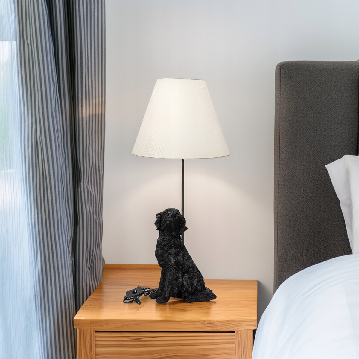 LAMPA PSA STOŁOWA BIURKOWA NOCNA PIES lampka E27 50cm czarna do salonu