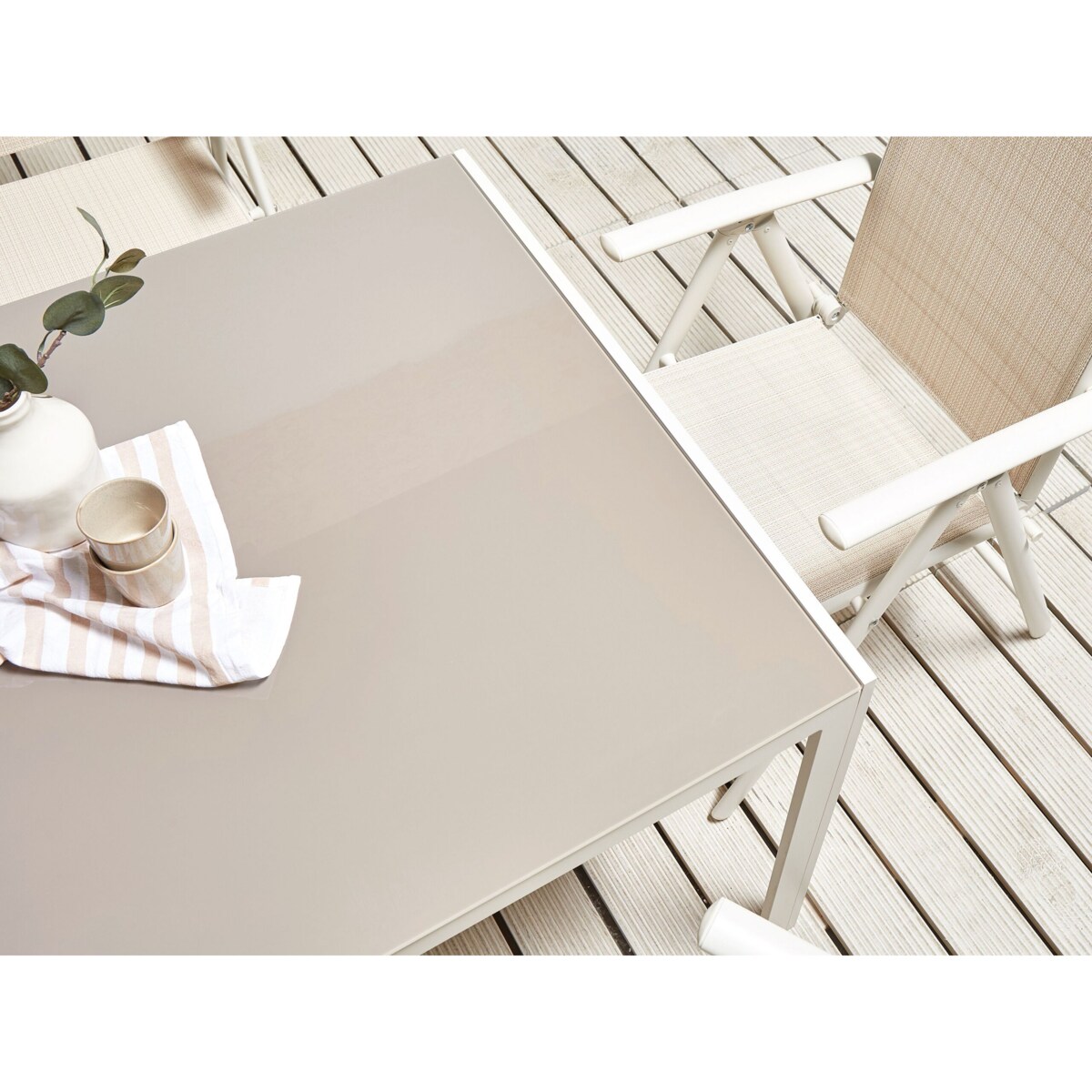 Stół ogrodowy szklany 160 x 90 cm beżowy CATANIA